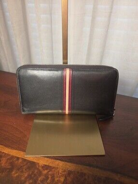 Vintage Bally Long Black Leather Zippered Wallet